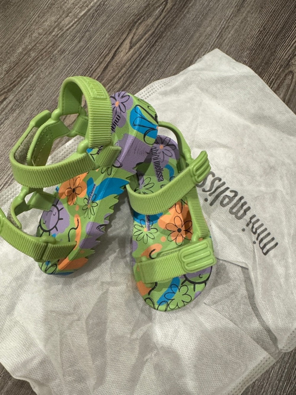 Mini Melissa Lime Green Floral Strap Sandals with Multicolor Print
